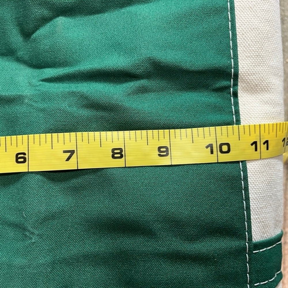 LL Bean Boat and Tote Canvas Bag Green Cream Made in USA Extra Long Utility Tote - Picture 5 of 9